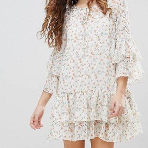ASOS Crescent Floral Print Chiffon Ruffled Dress
